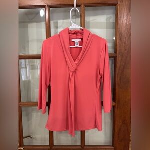 Grace Coral 3/4 Sleeve Tie-Front Blouse